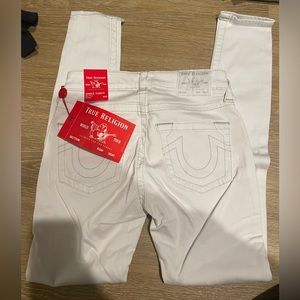 Women - True Religion White Jeans: Jennie Curvy Mid Rise Skinny - Size 26
